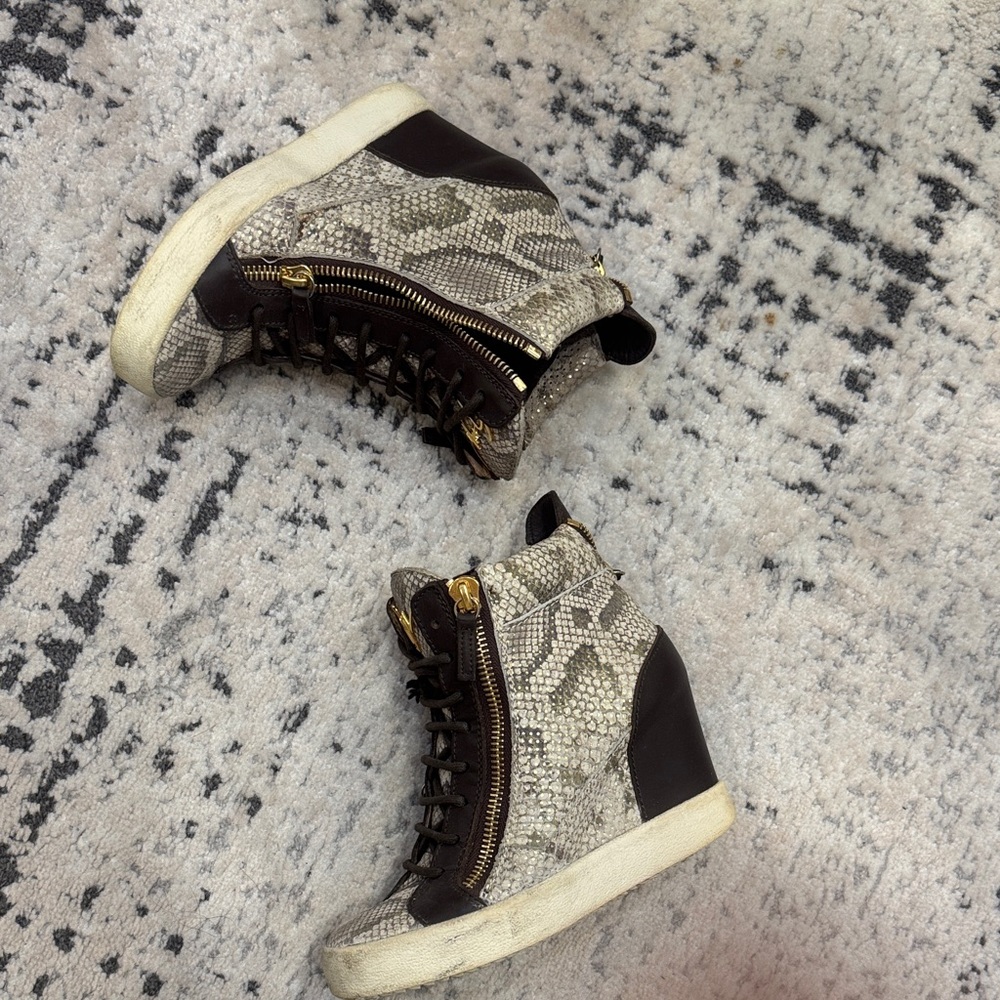 Giuseppe Zanotti Snake Print Ankle Boots with Black Accents